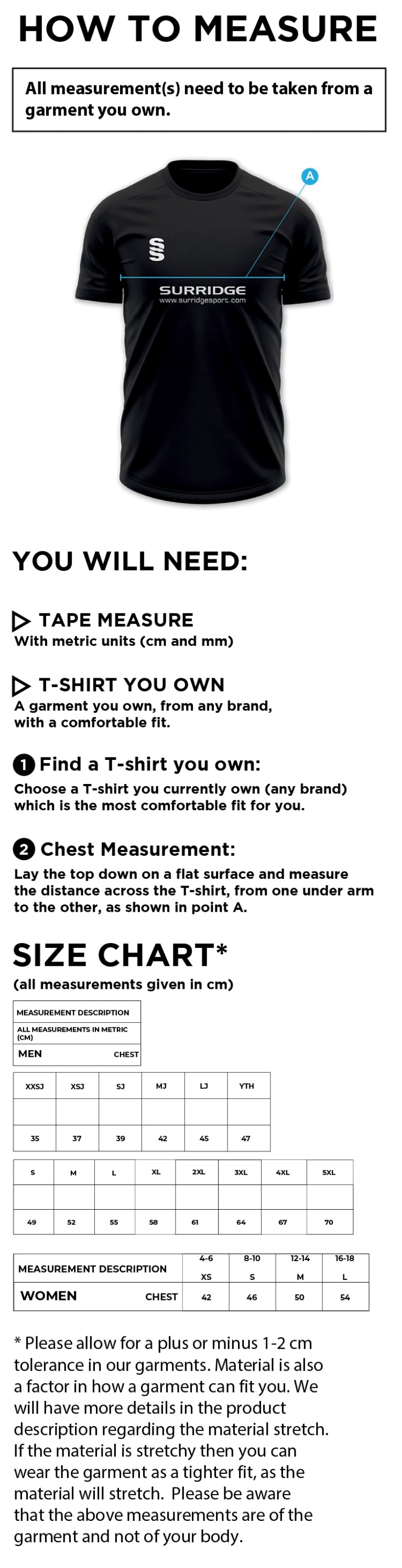Official Committee Polo Shirt  - Women's Fit - Size Guide