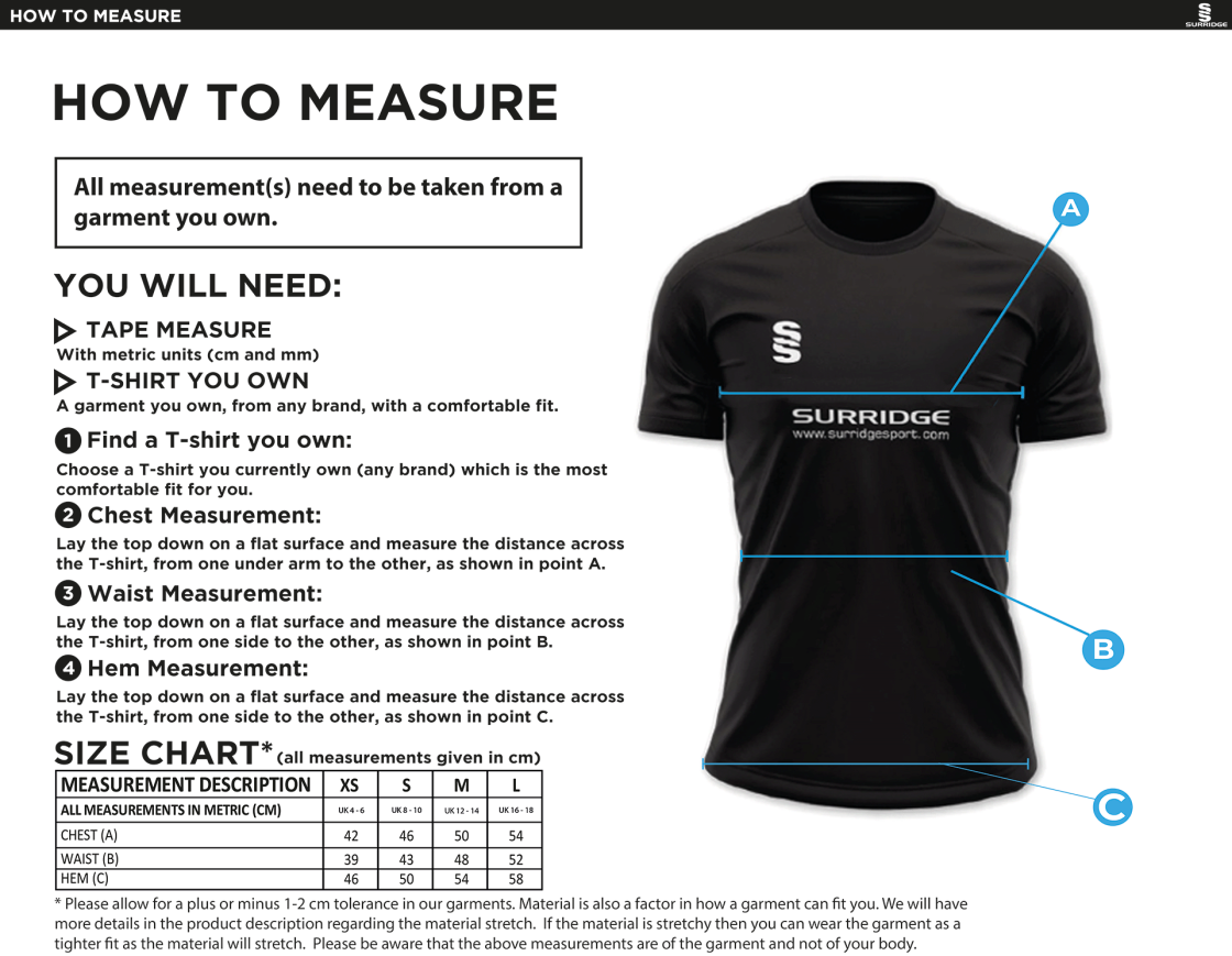 Official Training Shirt - Women's Fit - Size Guide