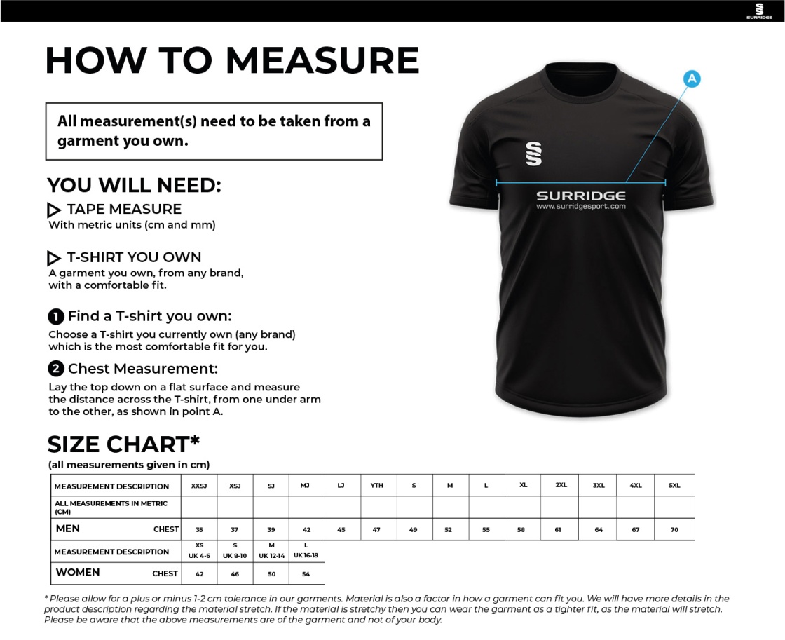 Official Committee Polo Shirt  - Women's Fit - Size Guide