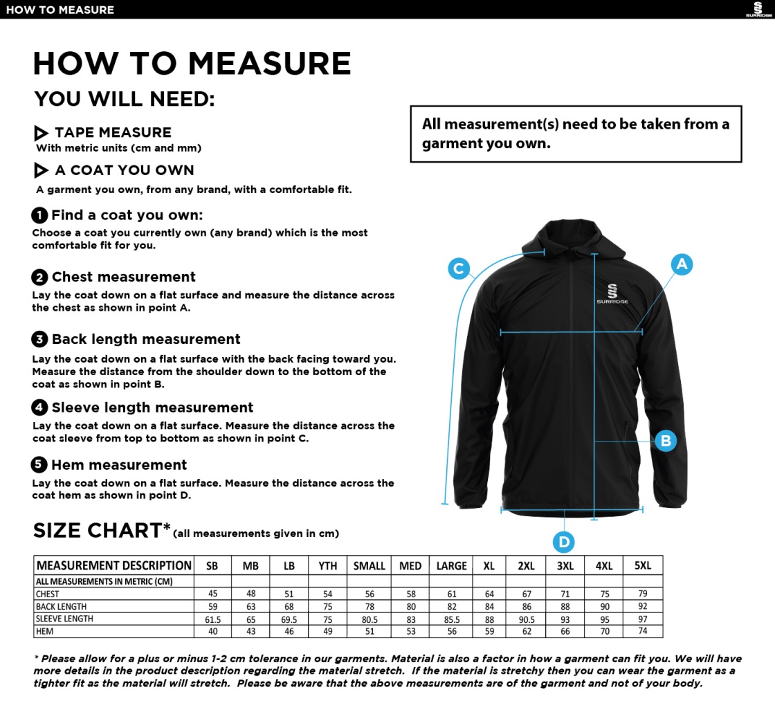 Students Dual Full Zip Training Jacket - Unisex Fit - Size Guide