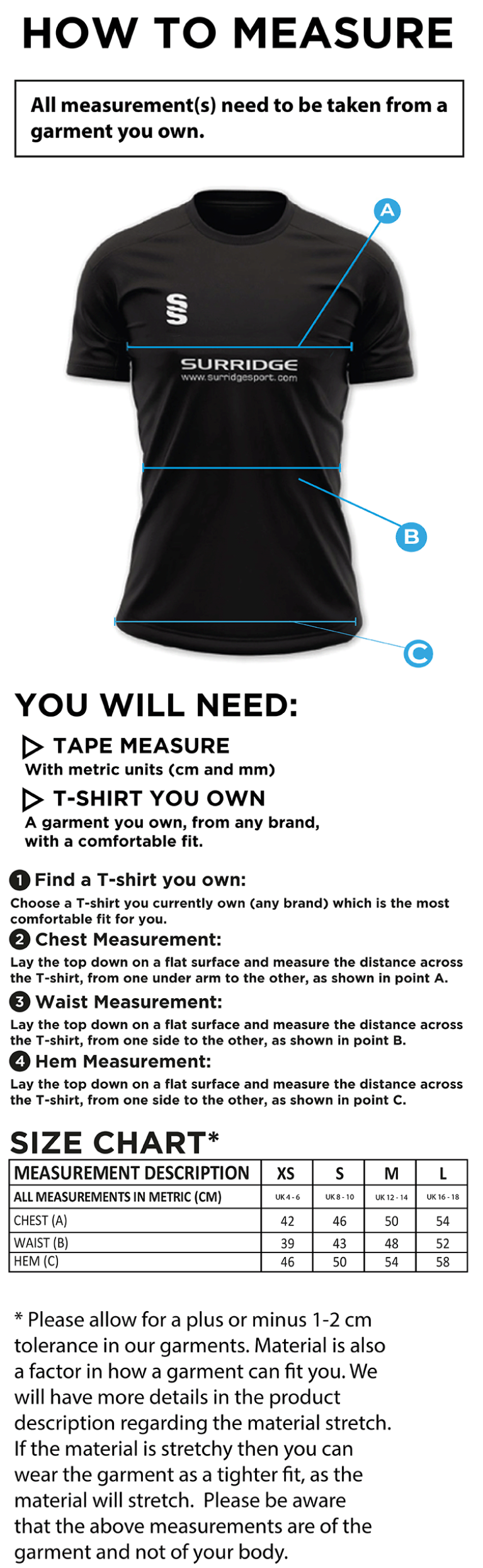 Official Training Shirt - Bottle - Women's Fit - Size Guide