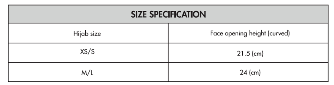Students Sports Hijab - Size Guide