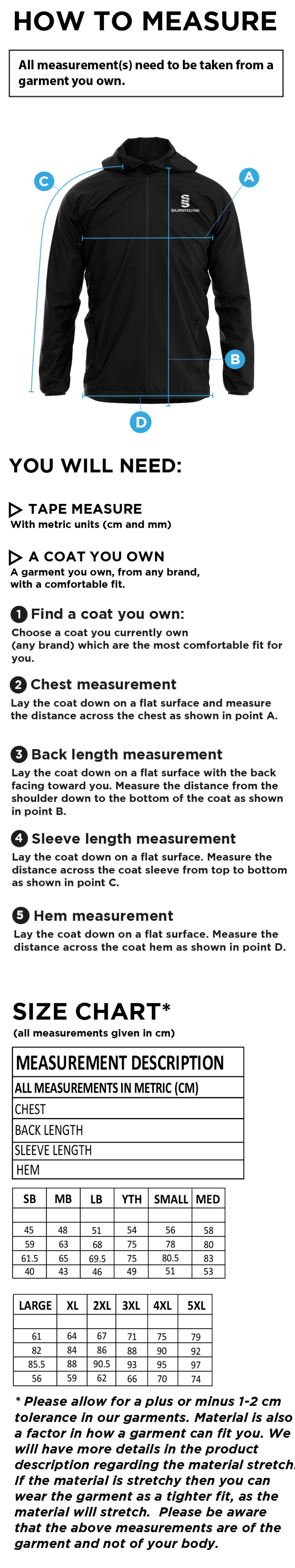 Students Dual Full Zip Training Jacket - Unisex Fit - Size Guide