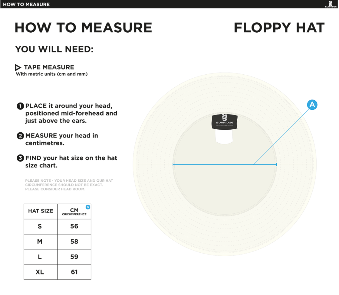 Students Floppy Sun Hat - Size Guide