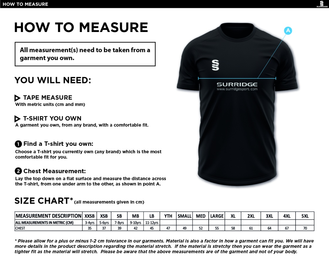 Official Training Shirt - Men's/Unisex Fit - Size Guide