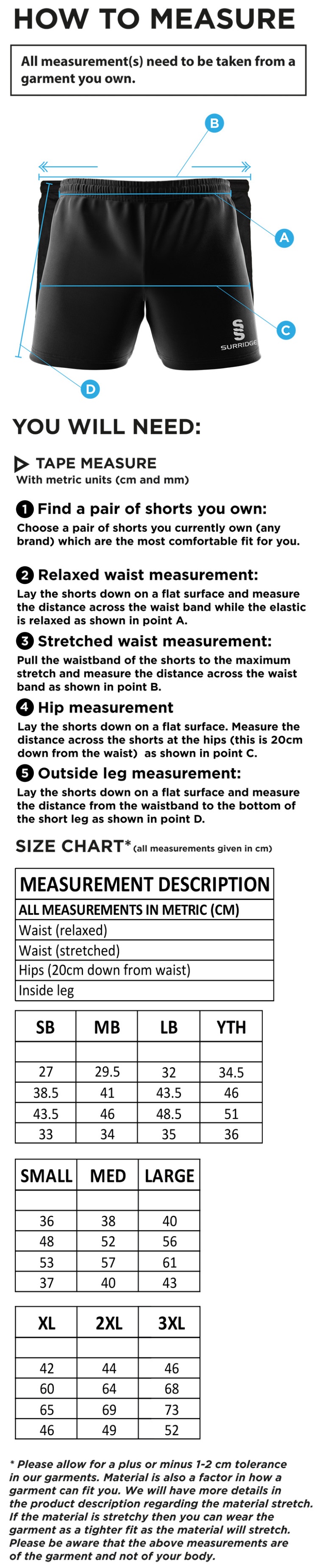 Students Performance Gym Short - Unisex Fit - Size Guide