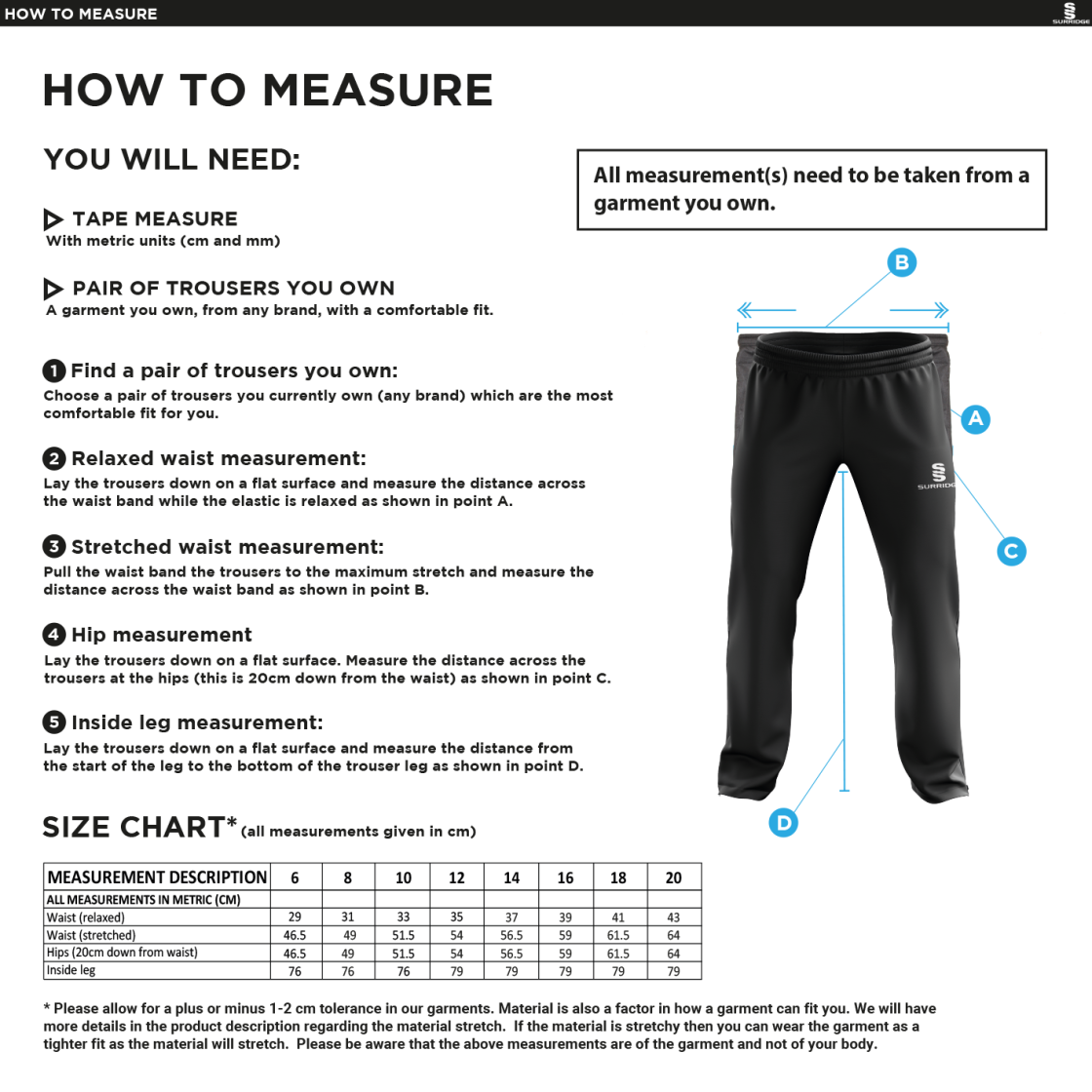 Students Dual Poplin Track Pant - Women's Fit - Size Guide