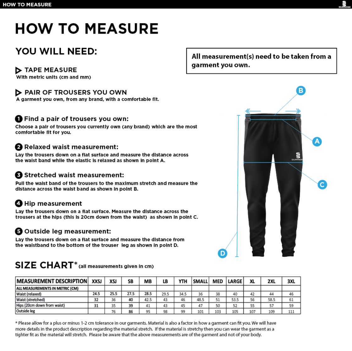 Students Tek Slim Training Pants - Unisex Fit - Size Guide