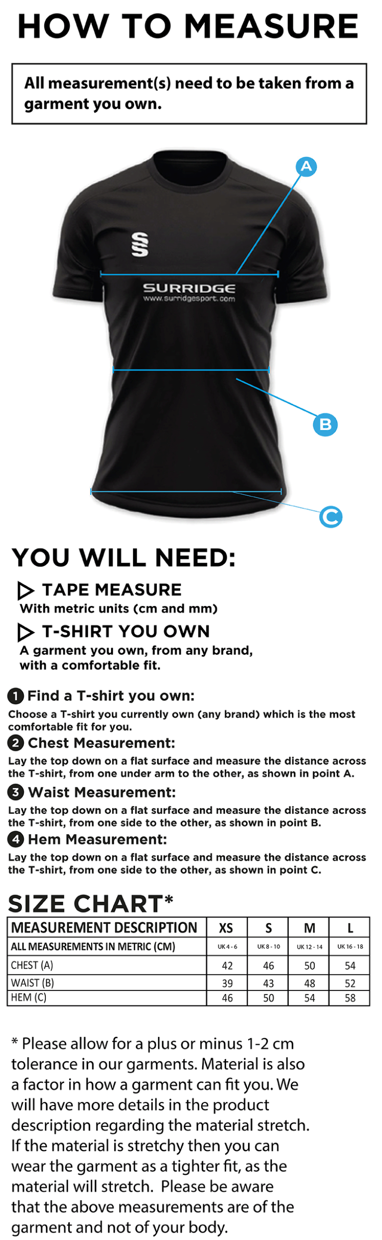 Official Training Shirt - Women's Fit - Size Guide