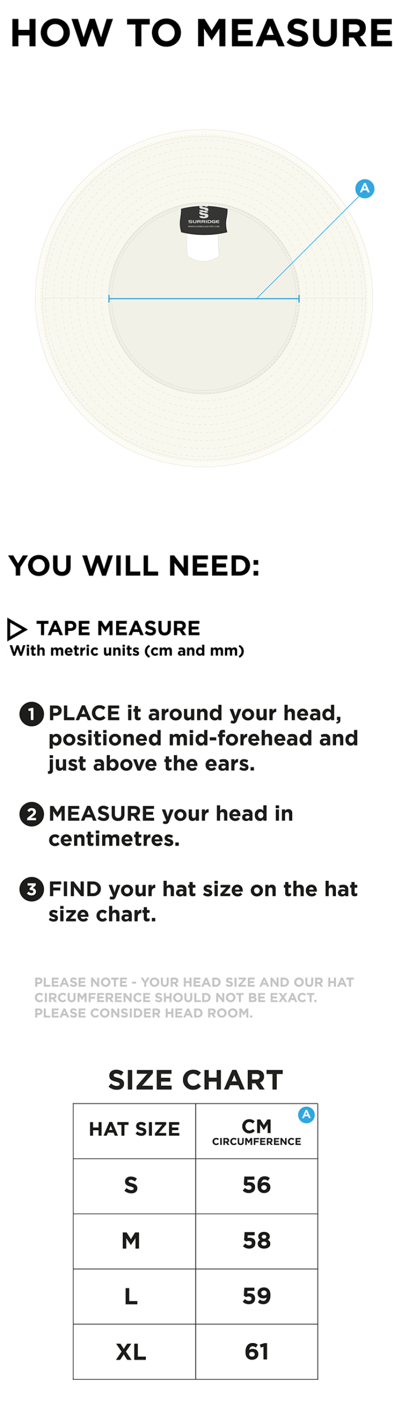 Students Floppy Sun Hat - Size Guide