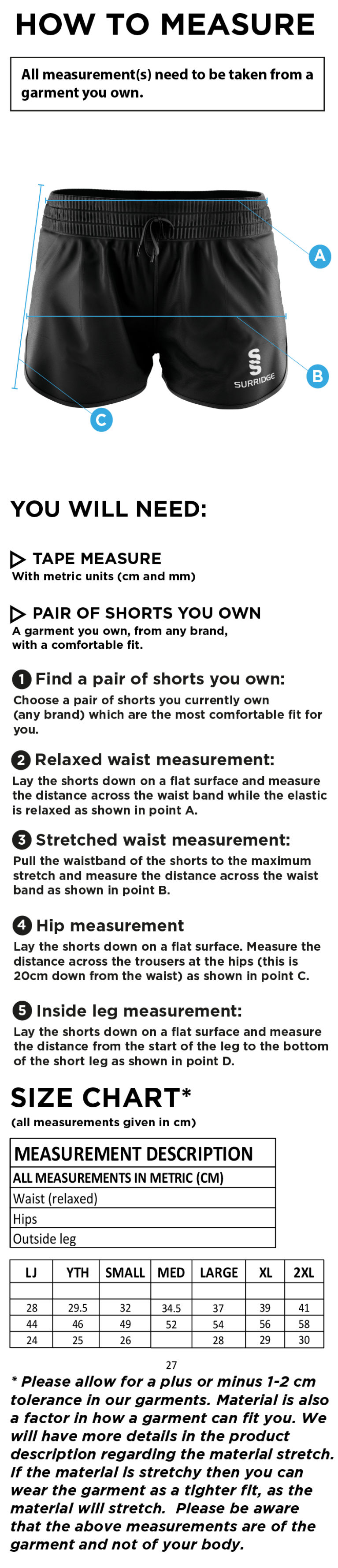 Students Dual Active Short - Women's Fit - Size Guide