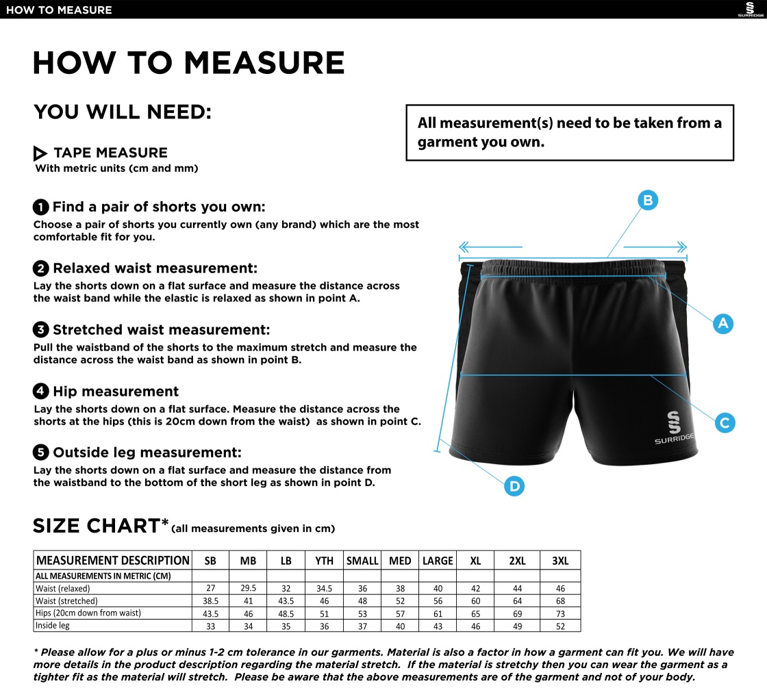 Students Performance Gym Short - Unisex Fit - Size Guide