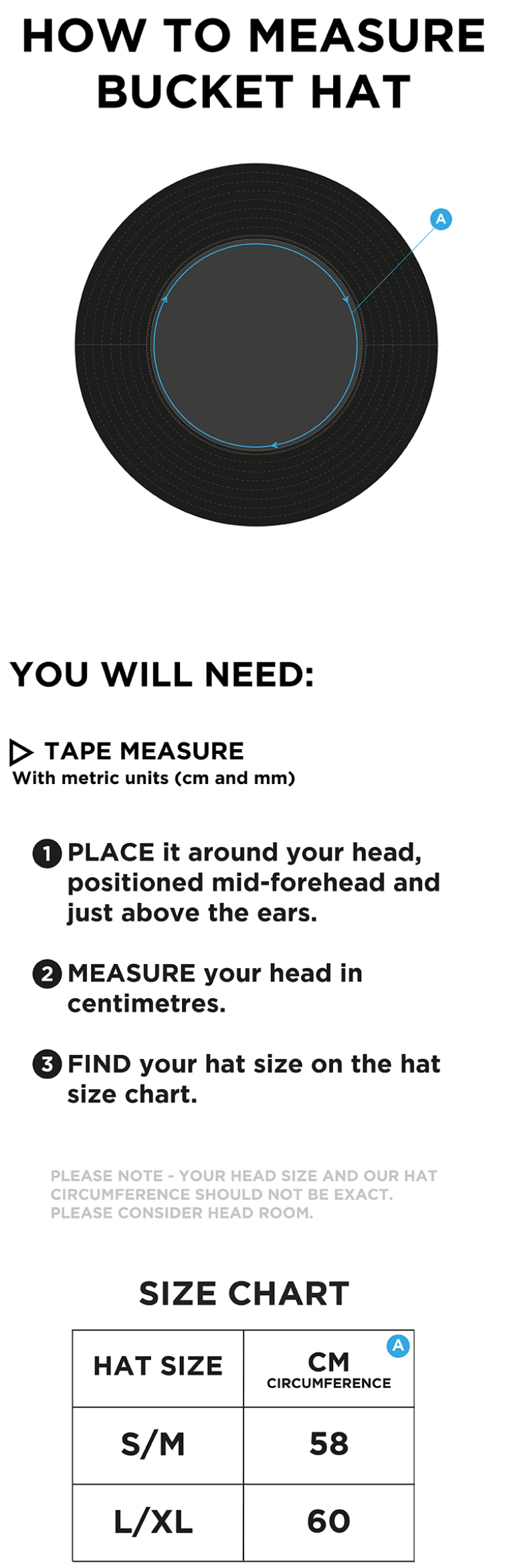 Students Bucket Hat - Size Guide
