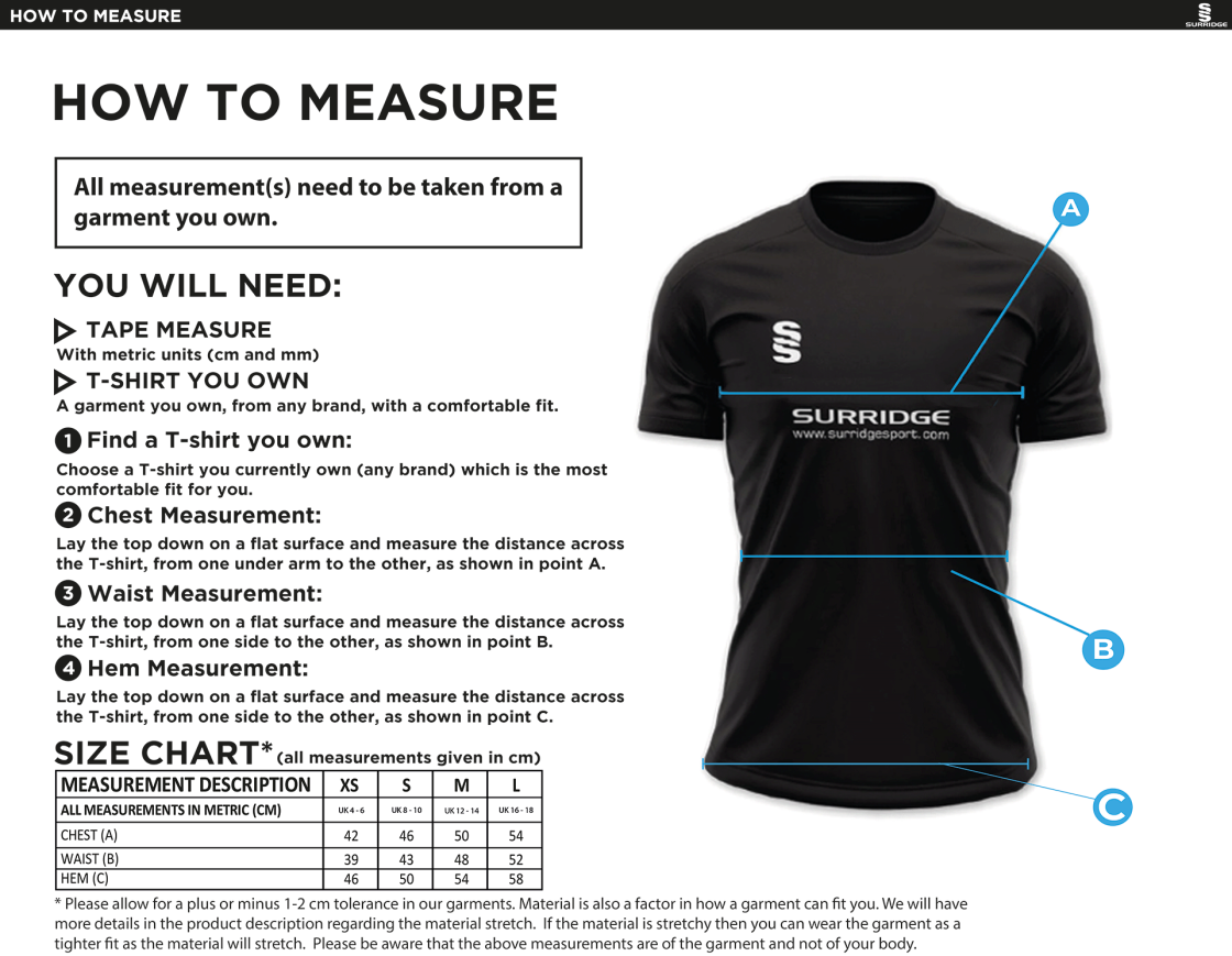 Official Training Shirt - Bottle - Women's Fit - Size Guide