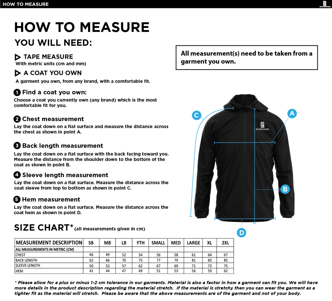 Students Dual Full Zip Training Jacket - Unisex Fit - Size Guide